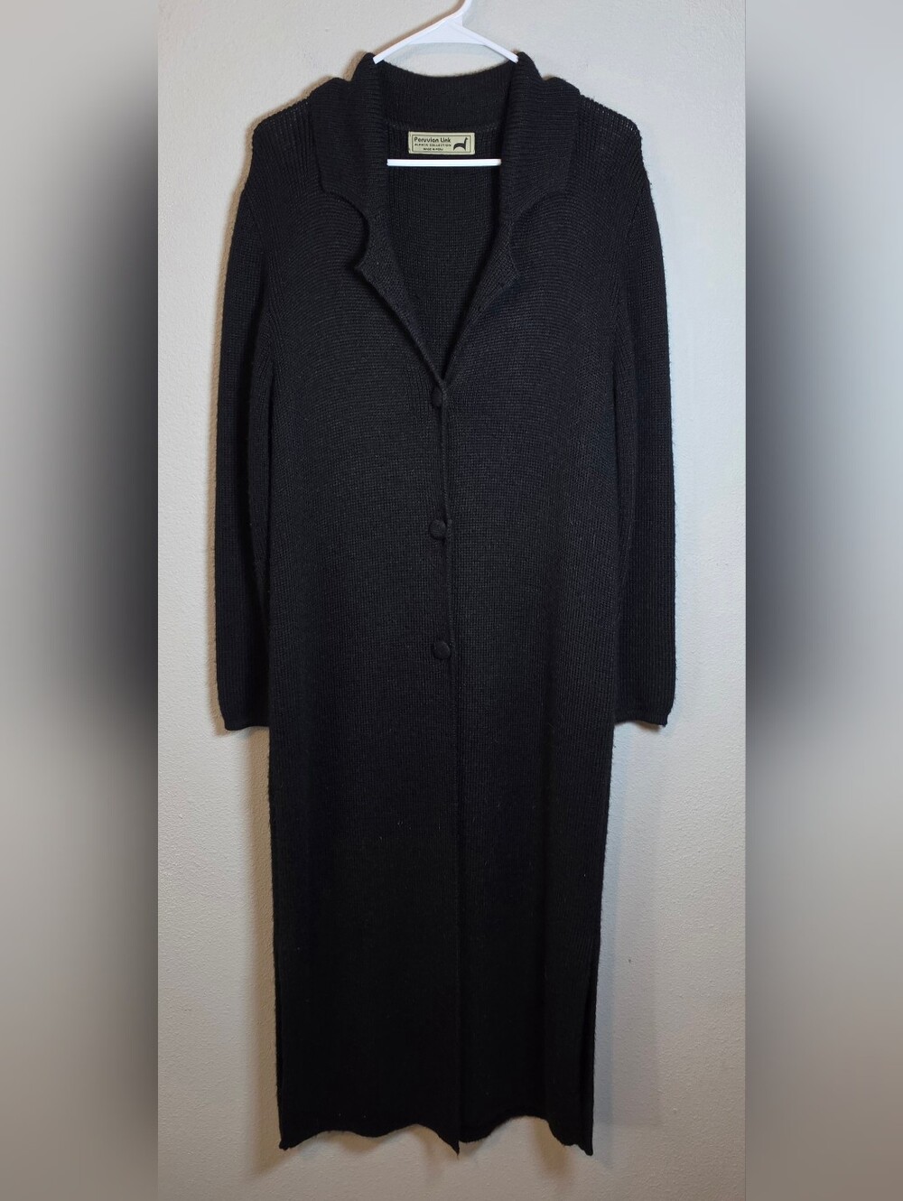 ​Peruvian Link Alpaca Long Duster Cardigan Black Best For L/XL Cozy Minimalist
